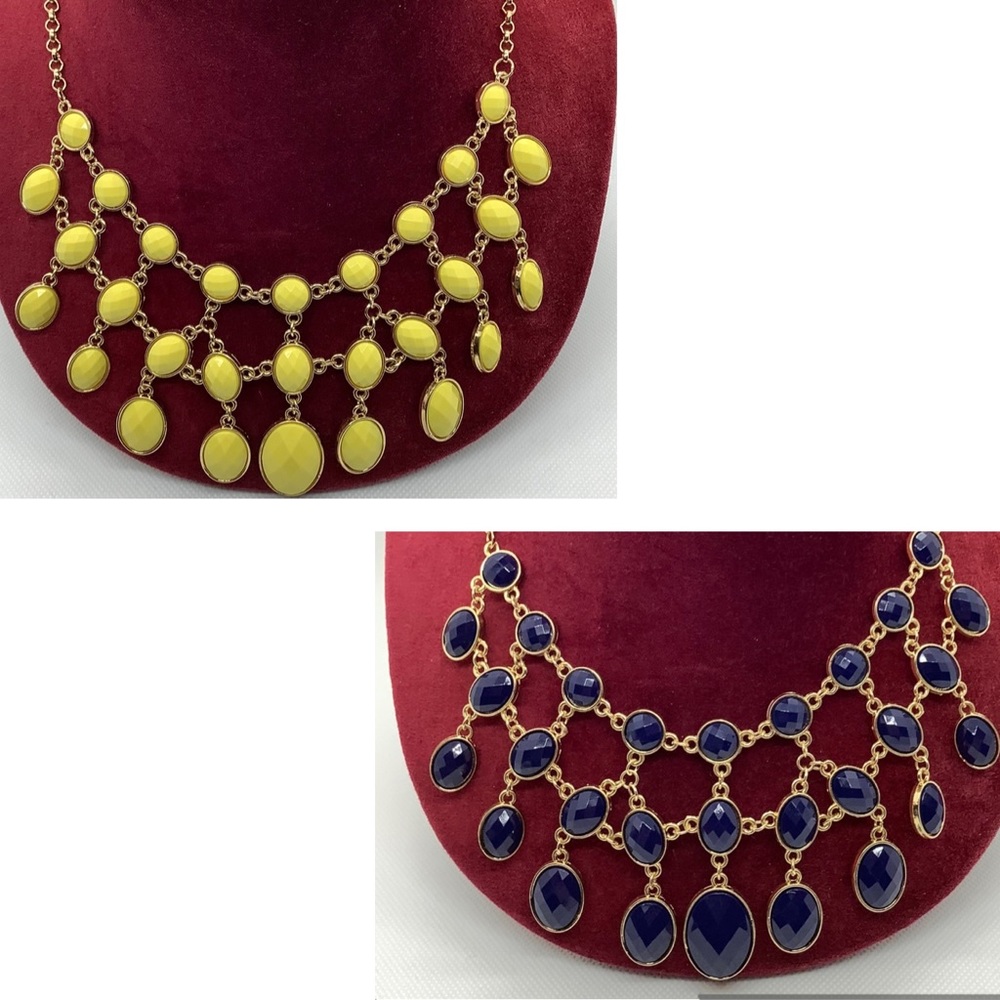 Reversible Yellow and Blue Statement Bib Necklace